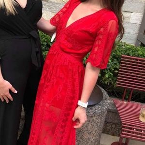 Red Macy'd Lace Maxi Dress/Jumpsuit Vacation